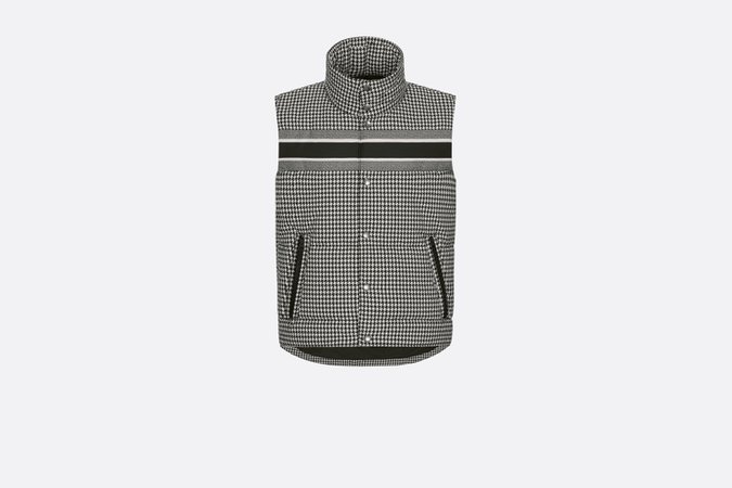 Dior, DOWN VEST Black and White Houndstooth Quilted Technical Taffeta with 'Christian Dior' Signature