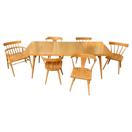 Paul McCobb Maple Dining Room Set/ Table, 2 Leaves and 6 Chairs For Sale at 1stDibs