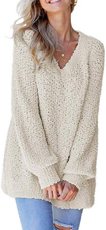 Malaven Womans Green Sweater Winter Thick Soft Cute V Neck Side Split Oversized Popcorn Fuzzy Knit Loose Pullover Tunic Sweaters for Women Long Sleeve US 16 18 at Amazon Women’s Clothing store