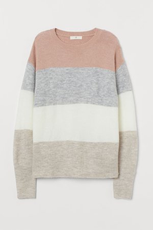 Knit Sweater - Light gray melange/color-block - Ladies | H&M US