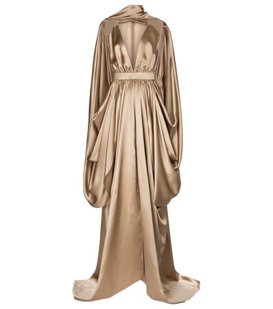 Balmain - Silk satin cape gown | Mytheresa