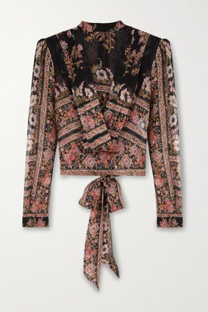Black Draped floral-print silk-crepon blouse | Etro | NET-A-PORTER