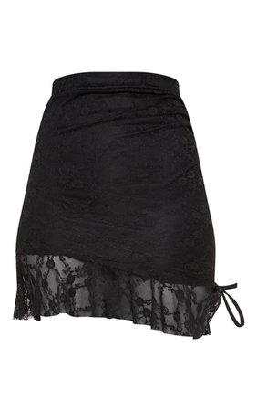 Black Lace Frill Hem Drawstring Detail Mini Skirt | PrettyLittleThing