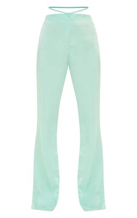 Mint Tie Waist Shimmer Flared Trousers | PrettyLittleThing USA
