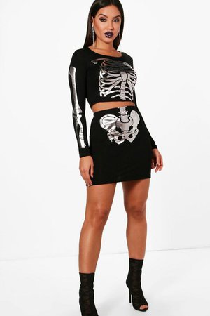 Halloween Imy Skeleton Crop and Skirt Set | Boohoo