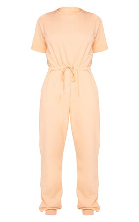 Peach Short Sleeve Sweat Jumpsuit | PrettyLittleThing USA