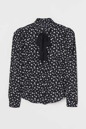 Tie-front Blouse - Black/floral - Ladies | H&M US