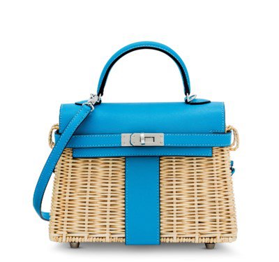 A LIMITED EDITION BLEU DU NORD LEATHER & OSIER MINI PICNIC KELLY 20 WITH PALLADIUM HARDWARE | HERMÈS, 2019 | 21st Century, bags | Christie's