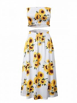 (18) Pinterest - White Bandeau Sunflower Print Crop Top And High Waist Midi Skirt | Choies | Maternity
