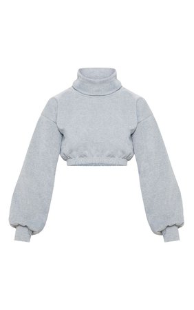 Grey Roll Neck Crop Sweater
