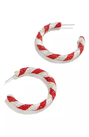 BaubleBar Pavé Crystal Candy Cane Hoop Earrings | Nordstrom
