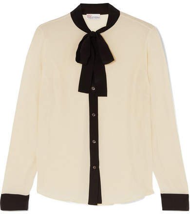Pussy-bow Silk-crepe Blouse - Ivory