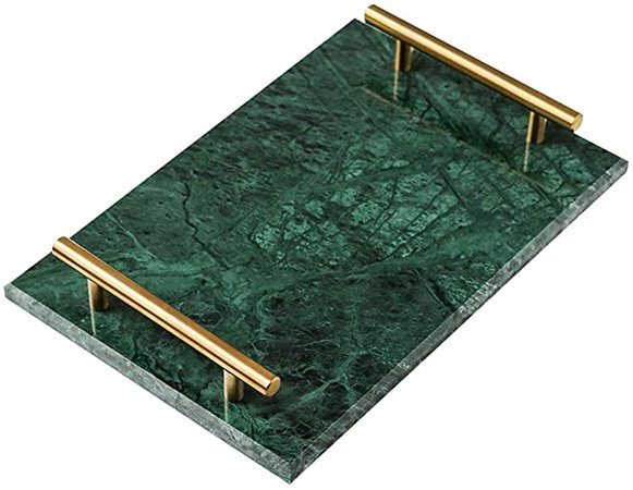 Amazon.com: StonePlus Natural Rectangular Marble Tray with Gold Metal Handles for Kitchen, Bathroom, Coffeeshop (Drak Green,11.8Lx7.87W): Kitchen & Dining