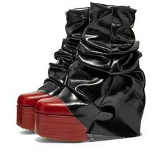 black red rouched leather boots shoes