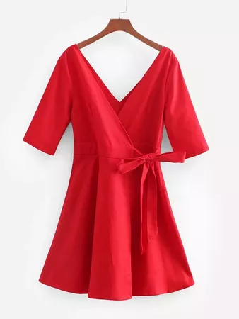 Double V Neckline Wrap Dress -SheIn(Sheinside)