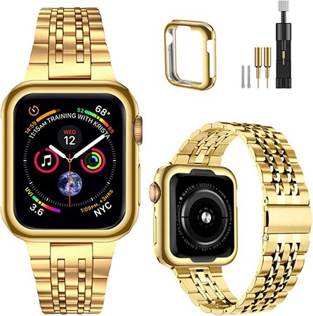 Amazon.com: MioHHR Compatible with Apple Watch band 38mm 40mm 41mm 42mm 44mm 45mm, Solid Stainless Steel Metal Strap for iWatch Series 7 6 5 4 3 2 1 SE : Cell Phones & Accessories