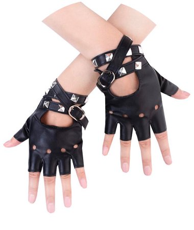 Black Fingerless Leather Gloves