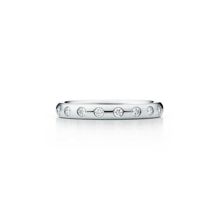 Elsa Peretti® stacking band ring in platinum with eight diamonds. | Tiffany & Co.
