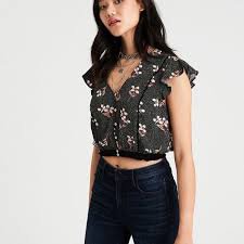 ae button up floral shirt crop top - Google Search