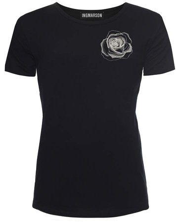 INGMARSON - Rose Embroidered T-Shirt Black Women