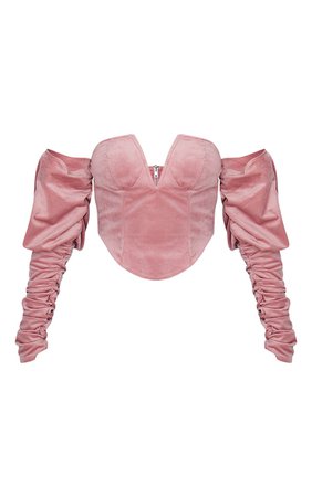Pink Velvet V Wire Bandeau Ruched Sleeve Crop Top | PrettyLittleThing USA