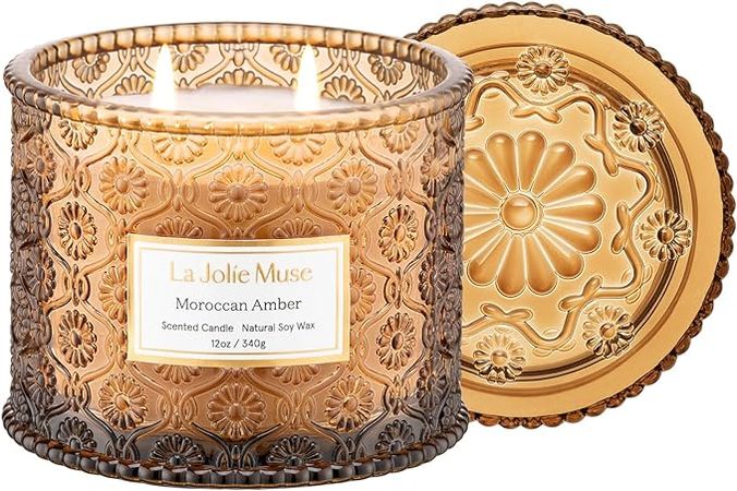 Amazon.com: LA JOLIE MUSE Moroccan Amber Candle, Candles for Home Scented, Large 2-Wick Soy Candle, Scented Candle Gifts for Men & Women, Long Burning Time, Holiday Candle, 12 Oz : Home & Kitchen