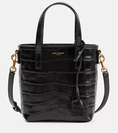 Paris Mini Croc Effect Leather Tote Bag in Black - Saint Laurent | Mytheresa