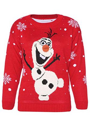 Womens Ladies Novelty Olaf Frozen Style Christmas Jumper Sweater Xmas Unisex (Size S/M (USA 4-6)) at Amazon Women’s Clothing store: