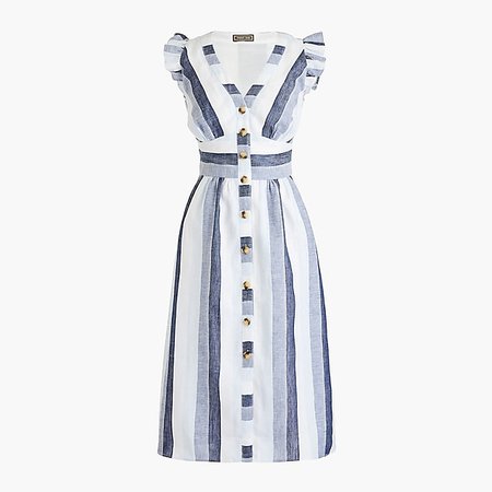 J.Crew: Button-front linen midi dress in faded indigo stripe
