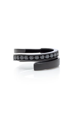 Rhodium-Plated Silver and Black Diamond Coil Ring by Lynn Ban Jewelry | Moda Operandi