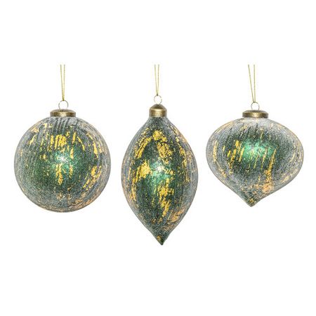 Set of 6 Green & Gold Colored Glittery Finish Christmas Ornaments 7.25" | Christmas Central