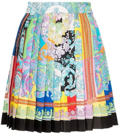 printed pleated silk mini skirt