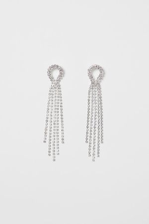 Long Rhinestone Earrings - Silver-colored - Ladies | H&M US