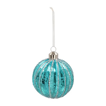 Elegant glass bauble pinstripe 8cm ice blue | It's all about Christmas