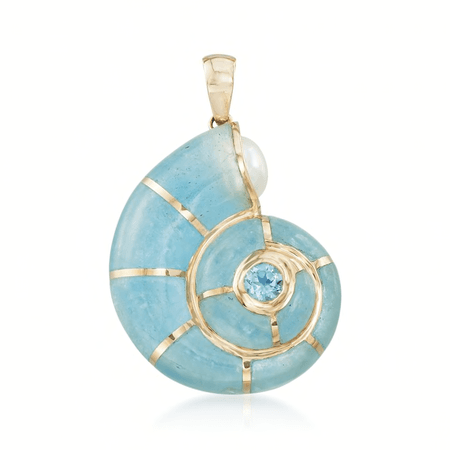 Aquamarine Shell gemstone pendant
