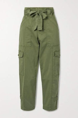 Expedition Cropped Belted Washed Stretch-cotton Slim-leg Pants - Green