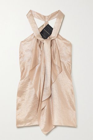 Rose gold Pontal tie-detailed metallic silk-blend top | ROLAND MOURET | NET-A-PORTER