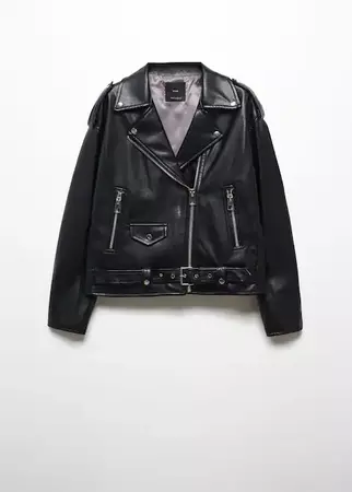 Oversized leather-effect jacket - Women | Mango USA