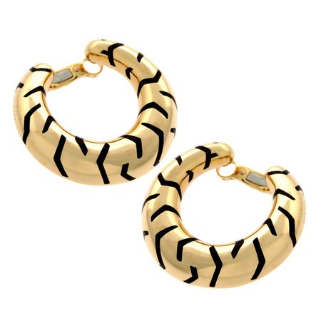 Cartier Tiger Stripe Gold Hoop Enamel Earrings For Sale at 1stdibs