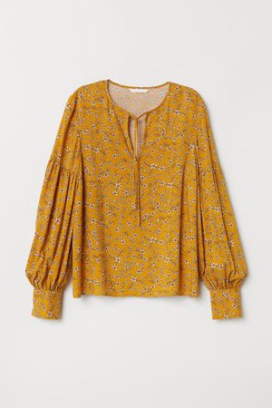Patterned Blouse - Mustard yellow/floral - Ladies | H&M US