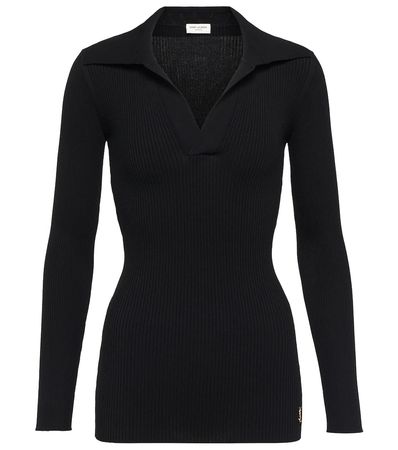 Saint Laurent - Ribbed-knit polo sweater | Mytheresa
