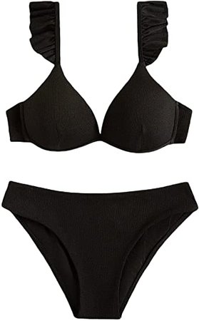 Amazon.com: SweatyRocks Women's 2 Piece Swimsuit Ruffle Push Up Bikini Set Ribbed Bathing Suit : Clothing, Shoes & Jewelry