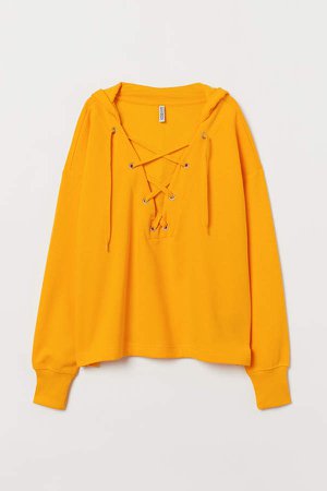 Hooded Sweatshirt with Lacing - Yellow