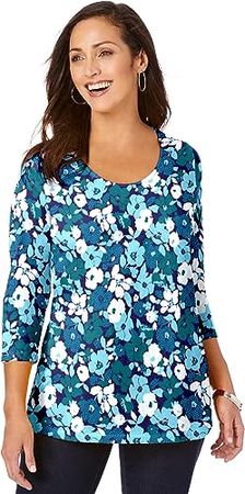 Jessica London Women's Plus Size Scoop-Neck Tee 3/4 Sleeve Shirt at Amazon Women’s Clothing store