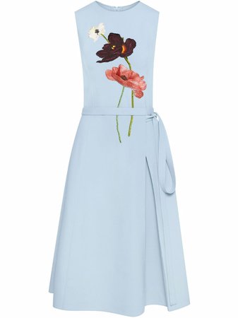 Shop Oscar de la Renta floral-embroidered midi dress with Express Delivery - FARFETCH