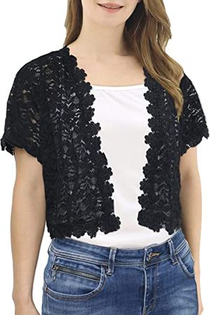 LÄTT Women Casual Short Sleeve Sheer Floral Lace Bolero Shrug Cardigan at Amazon Women’s Clothing store