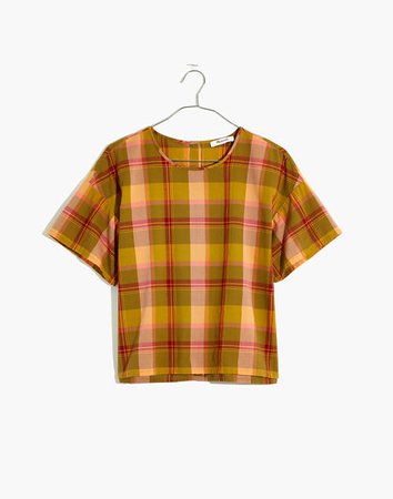 Boxy Button-Back Top in Plaid brown