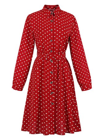 Shirt Collar Long Sleeve Polka Dot Red 50S Dress – Jolly Vintage
