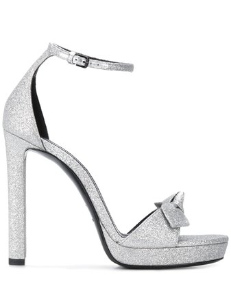 Silver Saint Laurent Bow Detail Sandals | Farfetch.com