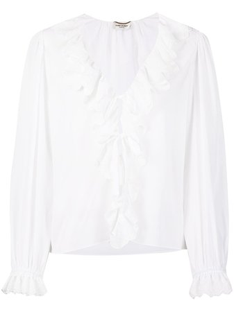 Shop Saint Laurent ruffle V-neck blouse with Express Delivery - FARFETCH